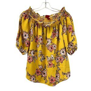 Daytrip Off Shoulder Split Sleeve Yellow/Multi Floral Top Womens Size Small